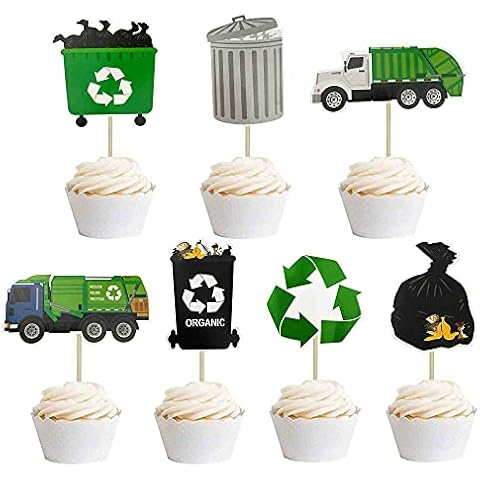 Garbage Truck Birthday Party Supplies Garbage Truck Cupcake Toppers for Trash Truck Waste Management Recycling Party Supplies Cover