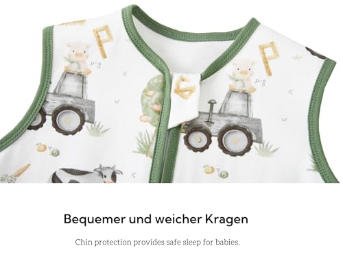 Chilsuessy Baby Sommerschlafsack mit Füßen 0.5 Tog Kleine Kinder Schlafsack mit Beinen Unwattiert 100% Baumwolle Schlafstrampler für Jungen und Mädchen, Happy Bauernhof, 100cm/Baby Höhe 110-120cm