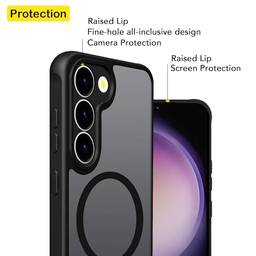 Image of USTIYA Magnetic Case for Samsung Galaxy S23 Plus S23+ Case Matte Acrylic Heavy Duty Camera Protector Cover Case Cell Phone Accessories with Strap Lanyard Black FGCX