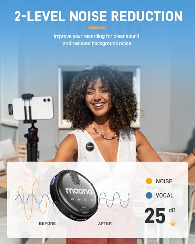 Image of MAONO Wireless Collar Mic for YouTube PC and Type C Mobile, Noise Cancellation Lapel mic with 6H Battery, 100m Transmission, Gain, Mute, Monitoring for YouTube, Vlogging, Podcasting (WM620-Black)