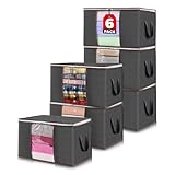 Lifewit Cajas Almacenaje Ropa, Bolsa Almacenaje Ropa, Organizador Armario Plegable, Caja Bajo Cama para Guardar Mantas, Edredones, Gris, 50 L, 6 Piezas
