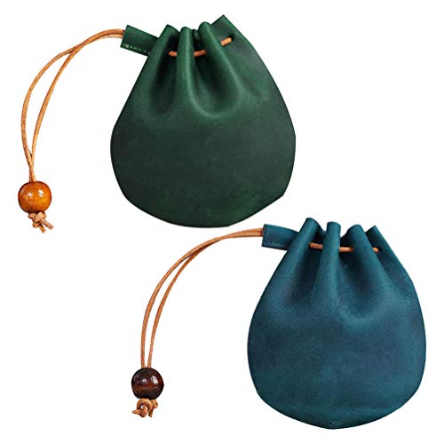 GARNECK 2 Piezas Monedero de Cuero con Cordón Bolsa de Cambio de Dinero Mini Bolsa de Billetera de Almacenamiento para Viajes Al Aire Libre Azul Verde