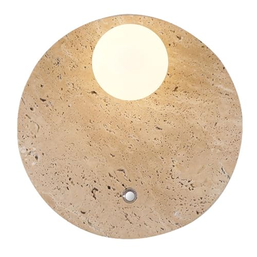 Image of Vintage Stone Wall Lights for Living room Bedroom Wall Lamp with G9 LED Glass Shade Indoor Round Travertine Sconce Wall Lights Fixtures with Switch for Vanity Staircases（Bulb Not Included）