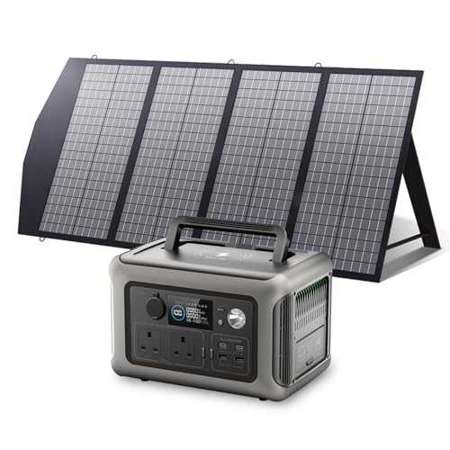 ALLPOWERS Portable Power Station R600 with 140W Foldable Solar Panel, 2x 600W AC Output/299Wh LiFePO4 Battery, 100% Charged in 1 Hour Solar Generator, USB-C 100W Home Backup Power, Camping RVs