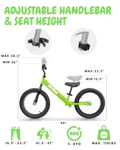 Image of bicystar 16 Inch Balance Bike for Kids 5-8, Air Rubber Tires, Pink