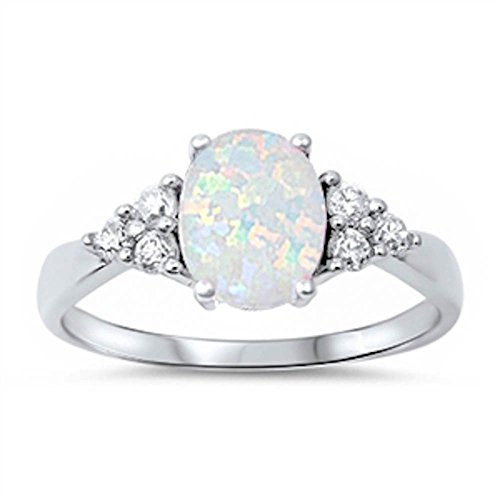 White Australian Opal & White CZ Ring, Size 7