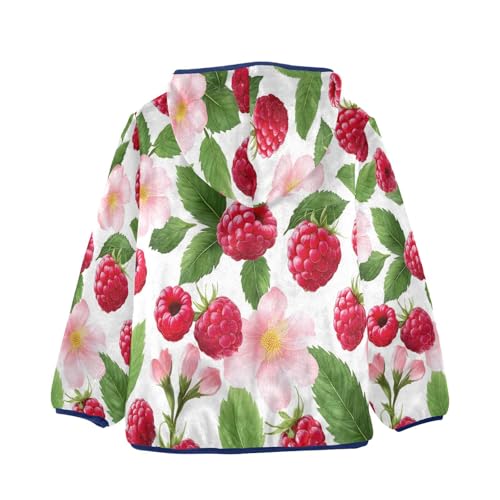 Red Raspberry Flower Leaf Toddler Fleece Jacket Girl Boys Hooded Fleece Jacket Coat Warm Outwear Zip-up 3-10T2