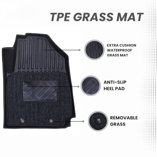 Image of Carnest 5D TPE Car Floor Mat Compatible with - Be 6 Vehicle Specific Fit | Waterproof, Dustproof & Anti-Slip | Heavy Duty All Weather TPE car Foot mat with Detachable Grass (2 Rows,Black)