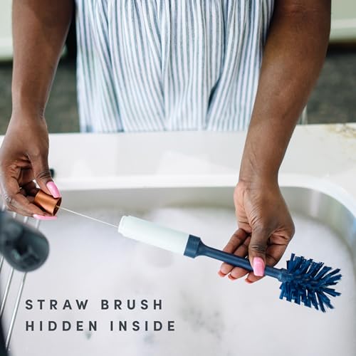 Image of Brite by Scotch-Brite Limited Edition 2-in-1 Straw and Bottle Brush Set, Sleek and Stylish Bottle Cleaner Brush with 360-Degree Bristles and Hidden Straw Brush
