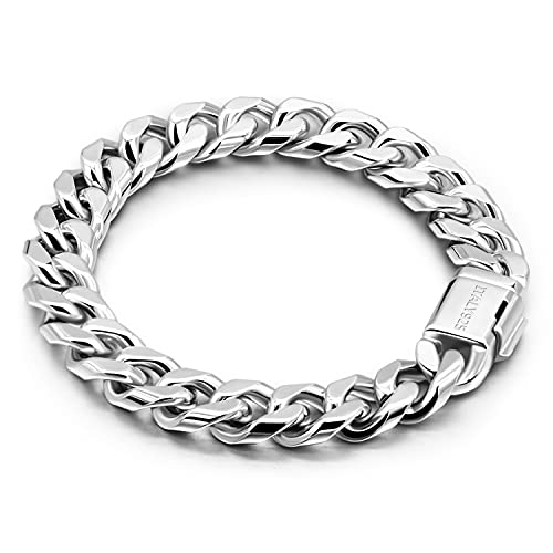 H&Beautimer Fashion 925 Sterling Silver Classic Cuban Chain Bracelet 10mm-7 