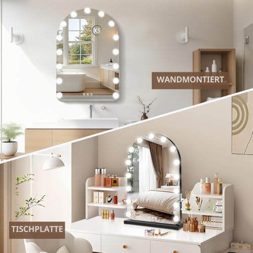 halumao Schminkspiegel mit Beleuchtung, 40×60cm Hollywood Spiegel mit 15 Lampen, 3Farbmodi, Speicherfunktion… – Ansicht 5