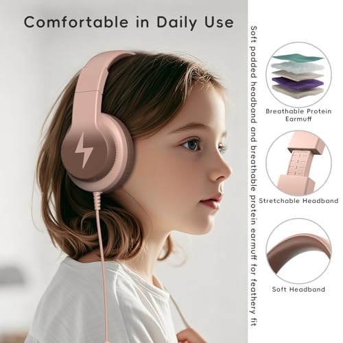 Image of Candy Bila Kids Headphones, Wired Headphones for Kids Over Ear with Microphone, 85 /94dB Volume Limiter Headphone for Girls Boys, Foldable Headphone for Learning & Entertainment, Gradient Brown