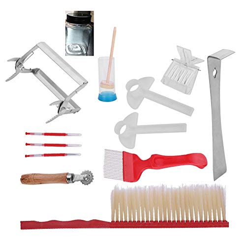 Moligh doll Beekeeping Tool Kit Bee Brush Uncapping Fork Queen Catcher Spur Wire Embedder Frame Holder Bee Hive Tool Beekeeping Equipment Pack Beekeeping Accessory