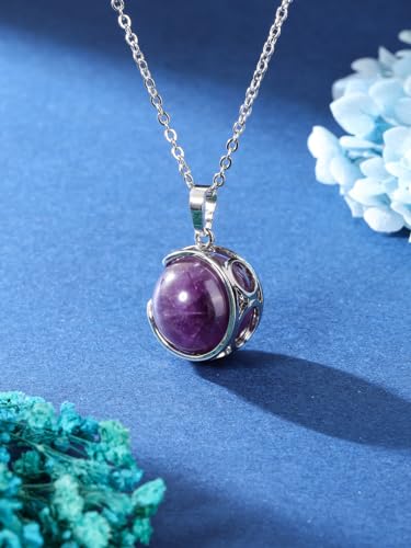 Top Plaza Amethyst Healing Crystal Stone Necklace Round Ball Rotating Natural Gemstone Pendant Necklace for Women Purple Energy Jewelry Christmas Gifts2