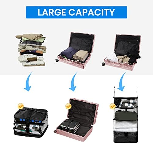 travel hanging shelves showing compartments inside a suitcase