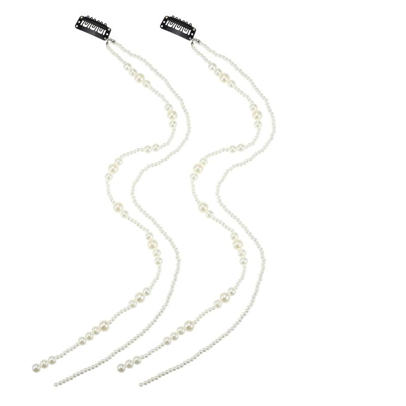 FAMEZA 2pcs Premium Faux Pearl Hair Clip Chain, Long Tassel Pearl Hair Chain, Clip in Braids for Women Wedding Party