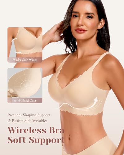 Image of 3-Pack Wireless Womens Bras No Underwire Seamless Jelly Bra Light Support Pullover Bralette Ultra Comfort Tshirt Bra