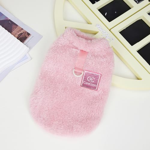 CareCooo Hundepullover für Kleine Hunde, Fleece Warm Hundekleidung mit D-Ring, Weihnachtspullover für Chihuahua und Dackel (Rosa, S)