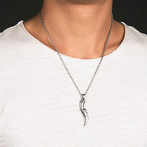 Gulcean Dagger Necklace For Men Titanium Steel Vintage Pattern Punk Rock Goth Anime Hip Hop Cool Stylish Fun Scimitar Short Sword Pendant Necklace For Teen Boys Eboy Egirl #TOP1