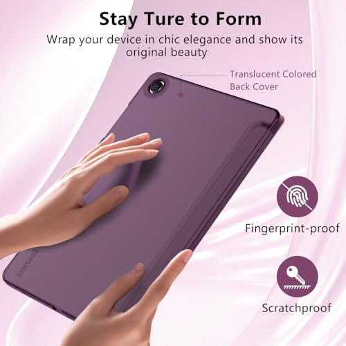 Image of MoKo Trifold Case for Galaxy Tab A9 Plus /A9+ 11 Inch 2023, Dark Purple | Slim Stand Hard PC Translucent Back Shell Smart Cover, Auto Sleep /Wake, Light, Anti-scratch, 2 Adjustable Angle