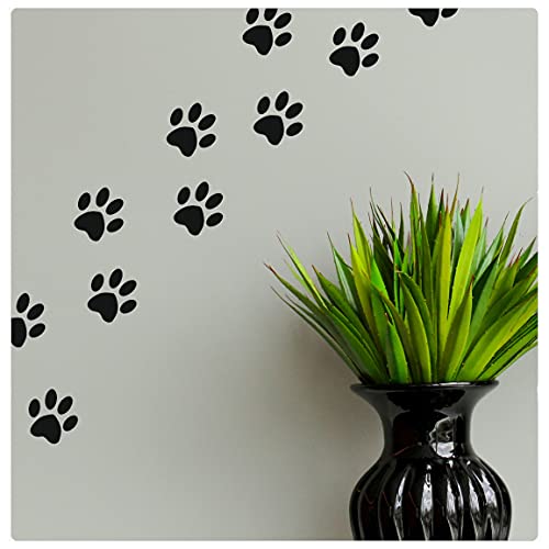 Image of Black Paw Print Vinyl Decal Stickers, Cover Marks, Pet Dog Decor, Qty:12