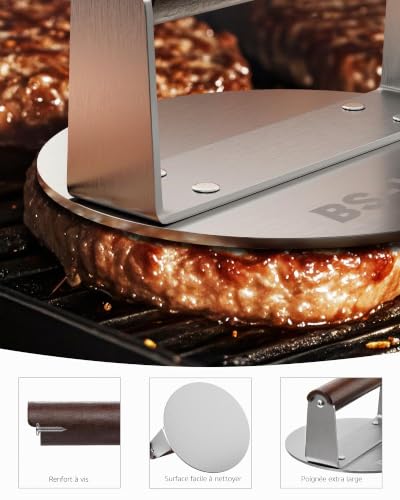 BS-VOG Presse Steak Haché, Smash Burger Press Inox 15.2cm avec Poignée Bois – vue 3