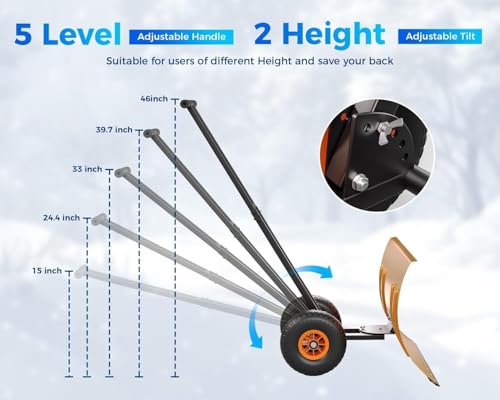 Heavy Duty 29" x 20" Steel Snow Shovel with Wheels – 5-Position Angled Blade – Adjustable Ergonomic Handle – Efficient Rolling Snow Pusher for Driveway & Sidewalk Snow Removal – Durable Construction by GAOMON - Image 7