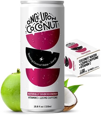 Once Upon a Coconut Sparkling Coconut Water + Energy - Low Calorie All-Natural Drink with Electrolytes - Non-GMO - Gluten-Free - 10.8 Fl Oz (Pack of 12)