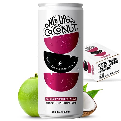 Once Upon a Coconut Premium Coconut Water 1L - Low Calorie All-Natural Drink with Electrolytes - Non-GMO - Gluten-Free - Parent (10.8 Fl Oz (Pack of 12), Sparkling Coconut Water + Energy (12pk))