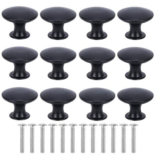 Luabue 12pcs Pomos y Tiradores de Muebles Negro Pomos de Armario Redondas Perillas Vintage 30mm Pomos para Puertas Cajón Gabinete de Cocina Baño