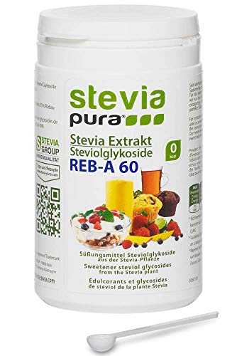 stevia-pura | Reines, hochkonzentriertes Stevia Extrakt Pulver (Steviosid) 100g | Tafelsüße auf Basis von Steviolglycosiden aus der Stevia Pflanze (Stevia rebaudiana) und Rebaudiosid-A 60 Cover
