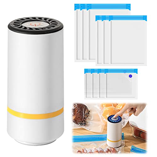 mumisuto Mini Macchina Sottovuoto Alimentare, Automatica Sigillatore Sottovuoto Macchina con 10 Sacchetti Riutilizzabili per Cottura Sottovuotos e Conservazione Degli Alimenti