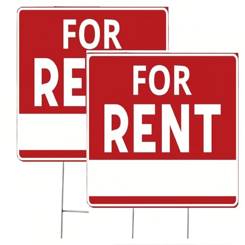 2Pack For Rent Sign with Stake 16''x12'' Double Sided Waterproof Yard Signs
