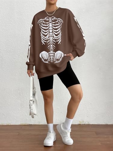Oversized Halloween Sweatshirt Women Gothic Skeleton Graphic Pullover Shirt — view 3