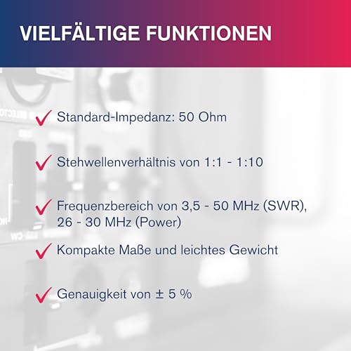 Albrecht SWR-30, PWR Power-Meter, Stehwellen- und Leistungs-Messgerät zum Abstimmen von Funk-Antennen, 1,8 - 200 MHz, kompakt, schwarz, 1 Stück
