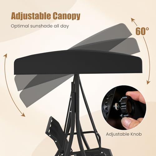 Image of Tangkula 3 Person Porch Swing, Patio Swing with Adjustable Canopy, Heavy-Duty Frame, Breathable Fabric, Outdoor Swing for Porch, Garden, Backyard, Poolside, 800 LBS Max Load