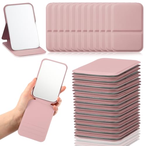 Fiwochic 12 Pcs Compact Portable Mirror Bulk Handheld Folding Pocket Makeup Mirror 4.2'' Travel Ultrathin Mirrors for Camping Home Office Sleepover Party Women Mom Party Gift (Rectangle,Pink)