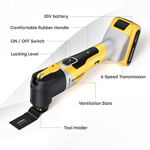 Enventor Brushless Oscillating Multi-Tool, 20V Cordless Oscillating Multi Tools with 2.0Ah Battery, 12000-19500RPM, 6 Variable Speeds, 4°Oscillation Angle, Blade Quick-Change, 28Pcs Accessories 98606 2 Enventor Brushless Oscillating Multi-Tool, 20V Cordless Oscillating Multi Tools with 2.0Ah Battery, 12000-19500RPM, 6 Variable Speeds, 4°Oscillation Angle, Blade Quick-Change, 28Pcs Accessories 98606 - Image 2