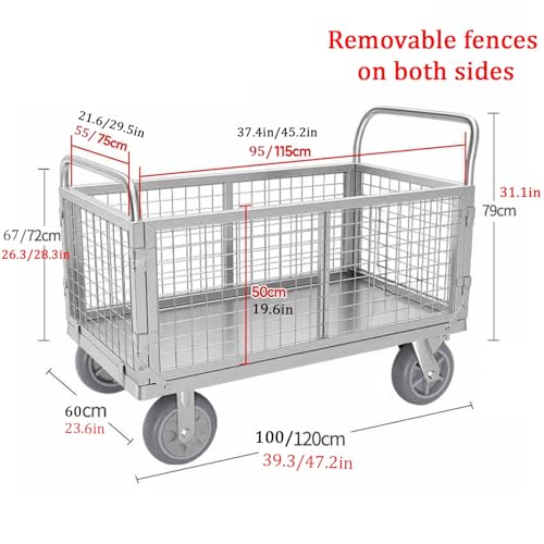 Carretilla plegable de jardín con 4 ruedas, carro para playa, capacidad 800 lb, para mover tierra, herramientas de jardín, mantillo y grava (39.3x23.6"/100x60cm) miniatura 7