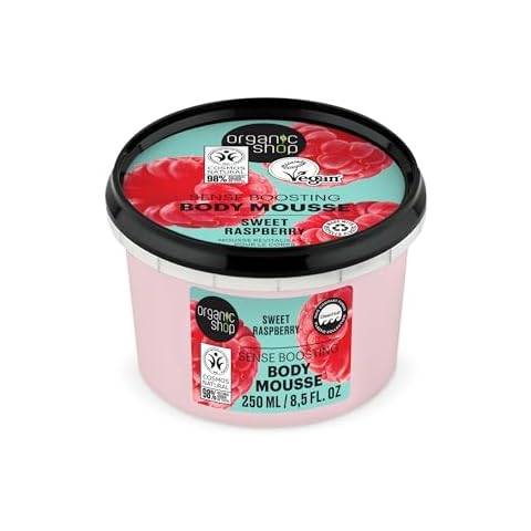 Organic Shop Sweet Raspberry Sense Boosting Body Cream, 100% Vegan & Organic, Daily Moisturizer & Deep Nourishing Body Mousse, Hydrating Natural Lotion, Intensive Care & Skin Toning. 250ml Cover