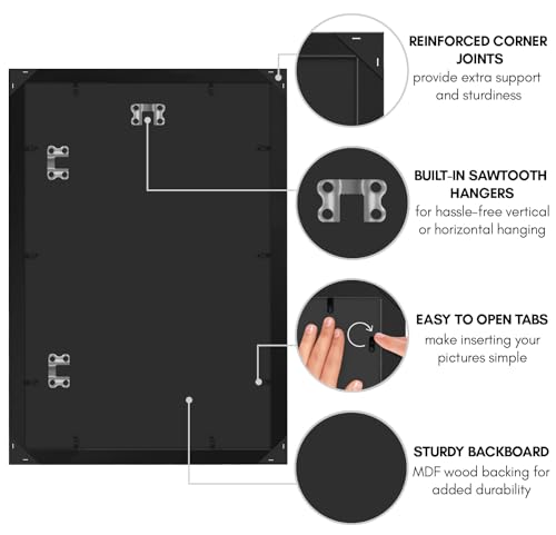 Americanflat 12x18 Poster Frame with Polished Plexiglass - Black Picture Frame - Wide Photo Frames Made of Engineered Wood for Vertical or Horizontal Wall Display - Epic Collection - Black