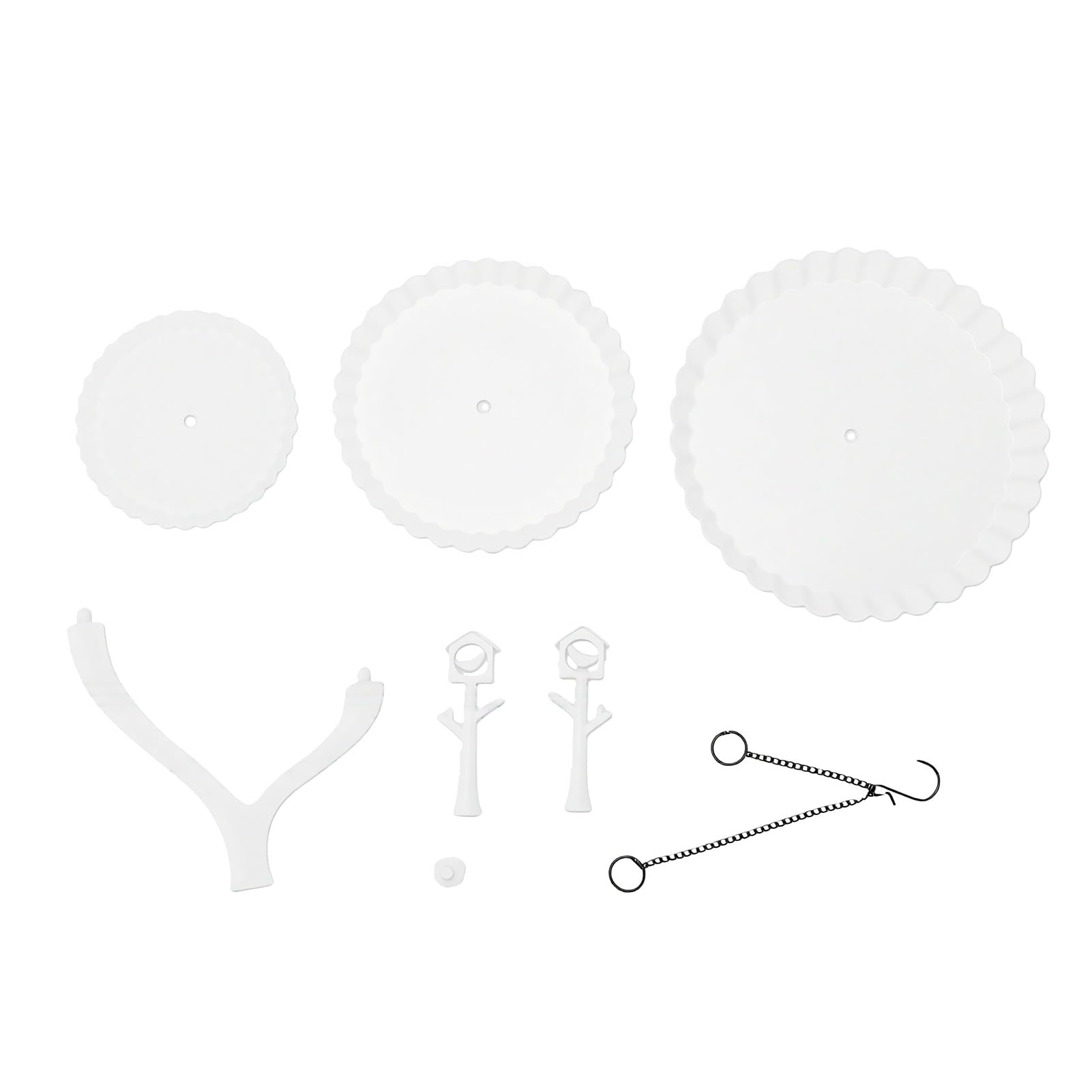 SIXRUN Mangiatoia per Uccelli Sospesa, Mangiatoia per Uccelli in Plastica a 3 Livelli con 3 Ciotole Rivestite Bianche e Catena in Metallo per Appendere, Vassoi da 20 Cm 15 Cm 25 per Giardino Esterno