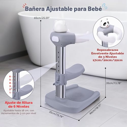 Miniatura 4 de Brolteja Soporte Baño Bebe,Soporte De Baño Y Ducha Para Bebé,Torre De Bañera Ajustable Para Bebé Que Se Pone De Pie, Portátil Soporte De Ducha Con Base Antideslizante, Durante 8-36 Meses