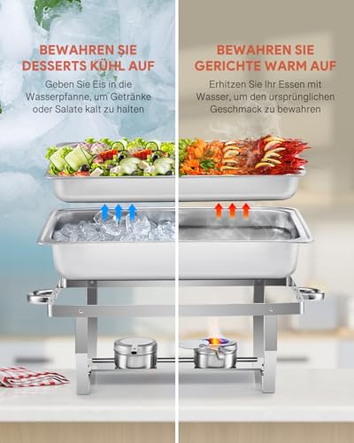 Wilprep Chafing Dish Speisewärmer 9L 4pcs Edelstahl Warmhaltebehälter Wärmebehälter Edelstahl Buffet-Set für Catering Buffet und Party (Silber - 4 Set) – Bild 6