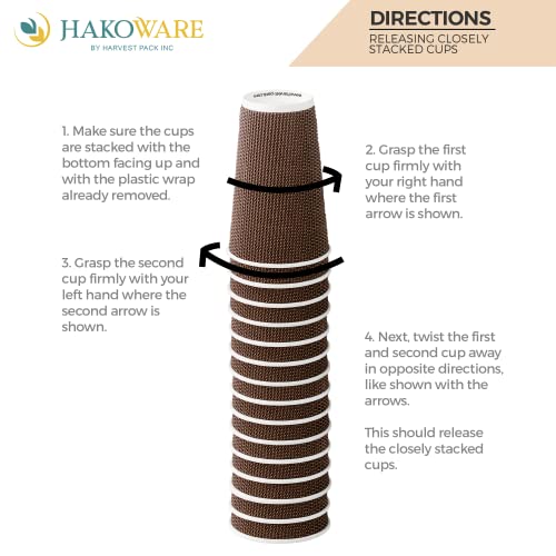 Harvest Pack Gourmet Showcase [100 Count Hakoware 12 Oz Disposable Coffee Cups, Insulated Ripple Double-Walled Paper Cup With Lid, Brown Geometric, Tea Hot Chocolate Drinks To Go #TOP4