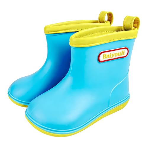 Baiyouli Botas de Agua Niños y Niñas Impermeables Antideslizantes Ligeras PVC Suaves para Bebé 1-6 Años, Azul cielo, 20 EU