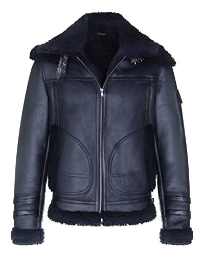 Infinity Leather Herren schwarze Lammfell Bomberjacke RAF B3 echtes Lammfell Leder Motorradfahrer