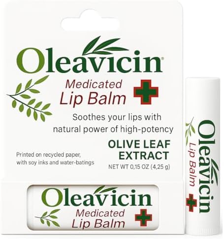 Oleavicin Natural Lip Balm with Organic Olive Leaf Extract - Dry, Chapped Lip Relief & Repair - Patented Moisturizing Formula - Soothing & Hydrating Lip Care for Cracked Lips