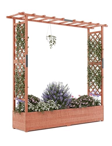 Raised Garden Bed with Trellis, Wood Planter Box with Hanging