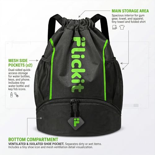 Image of FLICKIT Sports Drawstring Bag Backpack for Men & Women | Football, Gym, Trekking & Travel Use | Water-Resistant Material | Shoe Compartment with Zip Pocket | Lightweight & Spacious